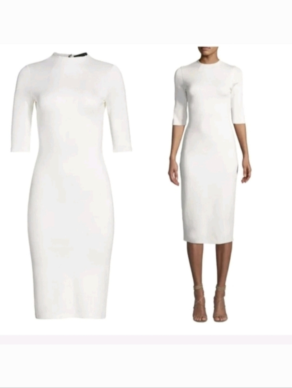 Alice + Olivia delora fitted mock neck off white midi length dress Size 6